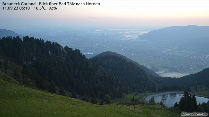 Webcam am Brauneck - Garland mit Blick nach Nord bis Nordost über Bad Tölz ins Tölzer Oberland.
