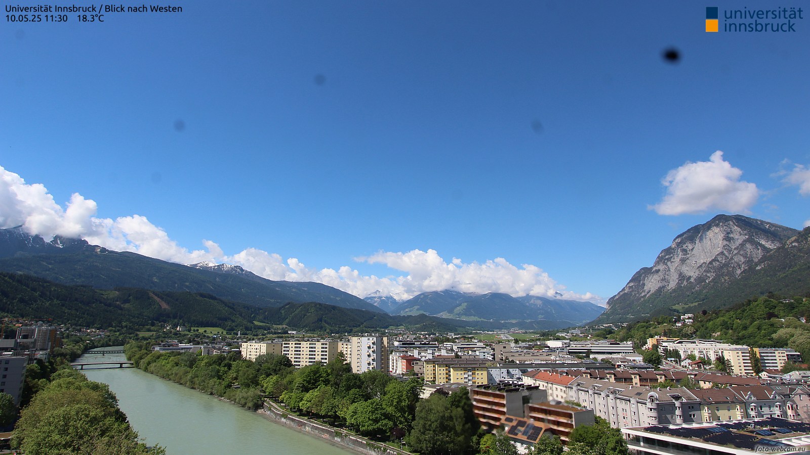 Innsbruck Richtung Westen, Standort Uni Innsbruck, Quelle: foto-webcam.eu