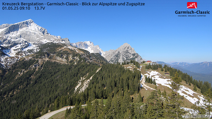 Webcam Kreuzeck Bergstation - Blick zur Alp- & Zugspitze