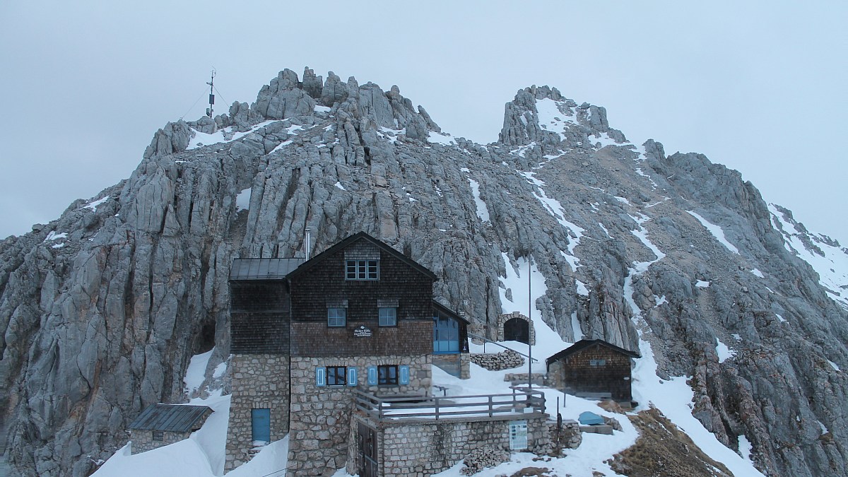 Meilerhütte Wetterstein Blick zur Hütte FotoWebcam.eu