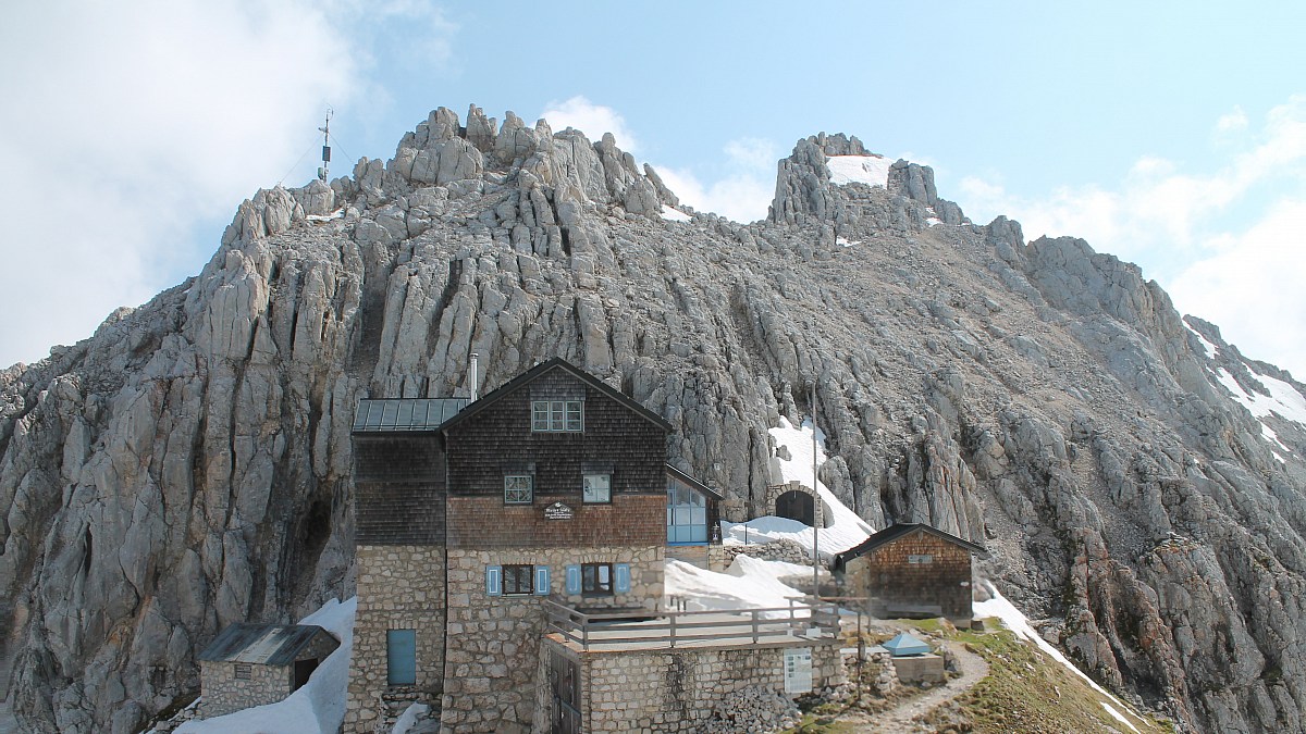 Meilerhütte Wetterstein Blick zur Hütte FotoWebcam.eu