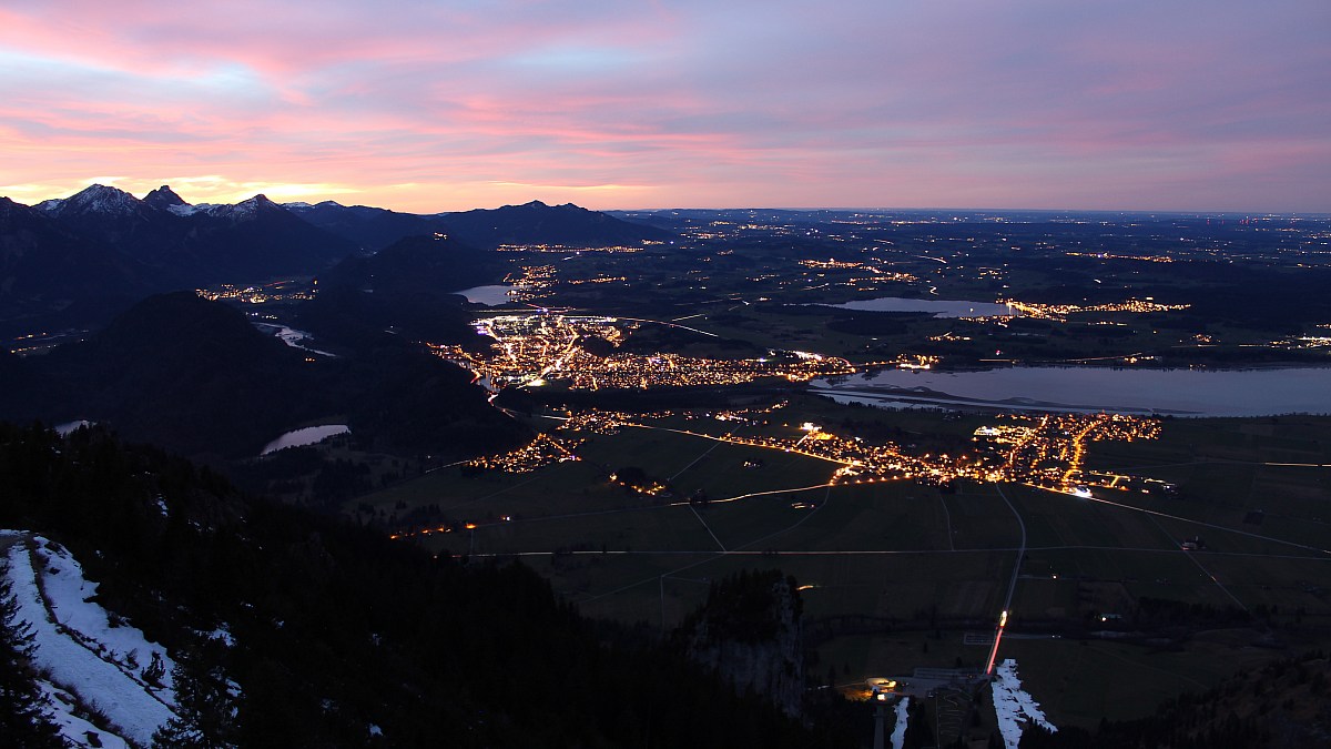 Tegelberg Ostallgäu Blick auf Füssen, Schwangau und den FotoWebcam.eu